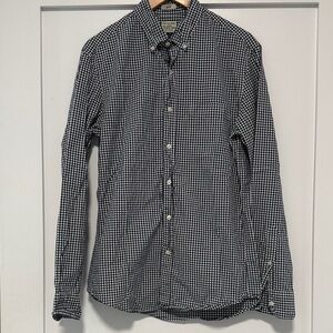 J. Crew Men's Navy and White Gingham Shirt